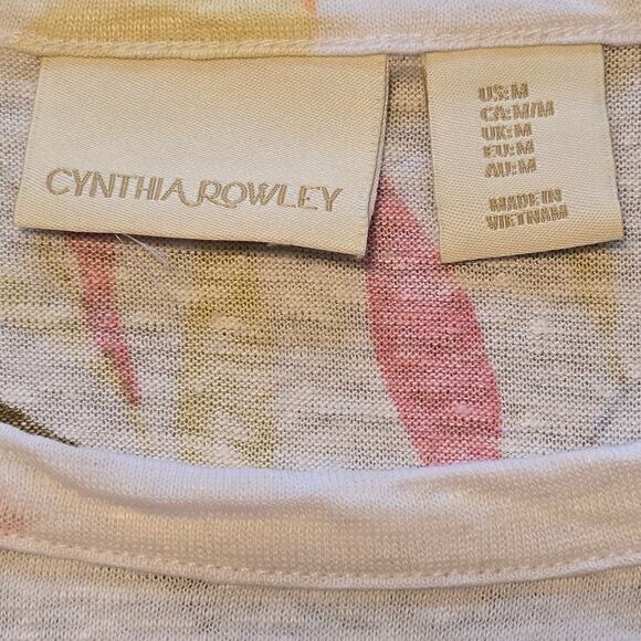 Cynthia Rowley 100% Linen Top Womens Size Medium Tropical Leaf Print Casual - Picture 3 of 8